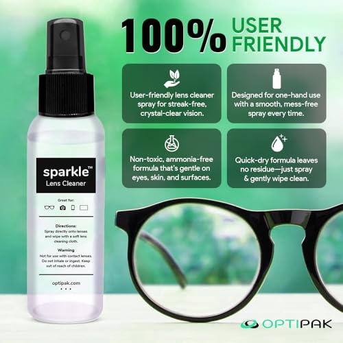 Sparkle Anti-Reflective Lens Cleaner Spray kit | (2x) 1oz Glasses Cleaner Bottle + (2x) Microfiber Cloth for Eyeglasses, Sunglasses, Lenses, Screens and Camera Cleaning Kit (4 Piece Set)