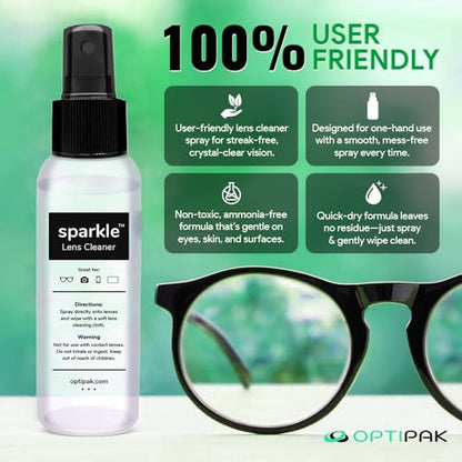 Sparkle Anti-Reflective Lens Cleaner Spray kit | (2x) 1oz Glasses Cleaner Bottle + (2x) Microfiber Cloth for Eyeglasses, Sunglasses, Lenses, Screens and Camera Cleaning Kit (4 Piece Set)