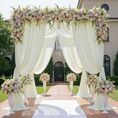 20ftx12ft Ivory Backdrop Curtains for Wedding-Wrinkle Free Backdrops Curtain Drapes Fabric Decorations Photo Back Drop Cloth for Baby Shower Photography Stage Reception 4Panels 12ft(H) x 5ft(W) - color: ivory, size: W5' x H12'(4 panels)