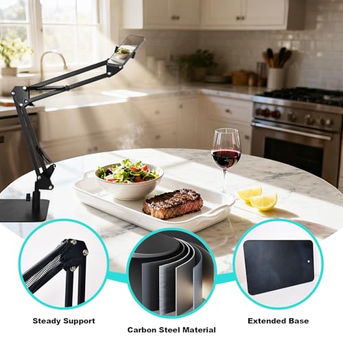 Hivexagon Magnetic Overhead Phone Stand - Articulating Arm Stand with Base, 360 ° Multi Angle Adjustable, Equipped with Phone Specific Clip
