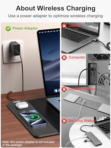 TopMade Mouse Pad with 15W Fast Wireless Charging, 35.43"x15.75" XXXL Large Gaming Waterproof Desk Pad with Ultra-Smooth Surface, Non-Slip Base, Classic Black Computer Desk Mat for MacBook, PC, Laptop - color: Black-35.4"x15.8"