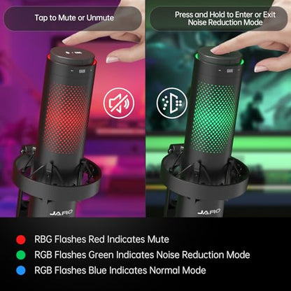 JARO USB Multi-Polar Pattern Condenser Microphone with Mute Noise Cancelation RGB for Podcasting Gaming Streaming YouTube Zoom AMSR Singing Recording [Compatible with PC Laptop Mac PS4/5], J101-CS