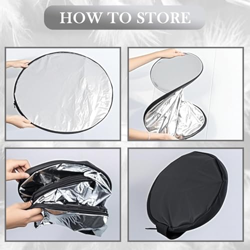 2 in 1 Lighting Reflectors Portable Collapsible Round Light Reflector Water-Resistant Photography Outdoor Lighting Portrait Fill Light (Silver, 30cm)