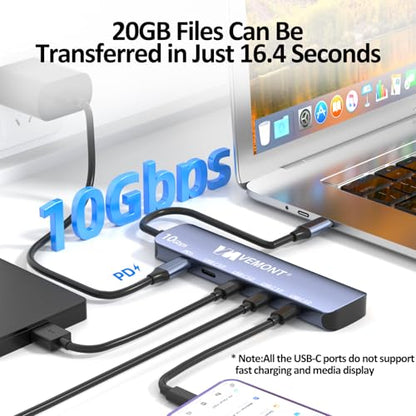 VEMONT 10Gbps USB C Hub - 4 USB-C Data Ports and 100W PD Charging for MacBook, iPhone, iPad, XPS, Surface Pro and More - style: 5 in1 10Gbps
