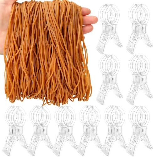 10 Pack Transparent Balloon Arch Clips, 3.5" Backdrop Spring Clamps with 200 Stretchy Rubber Bands for DIY Birthday Wedding Balloon Arch Party Decorations, Photo Studio & Craft Supplies