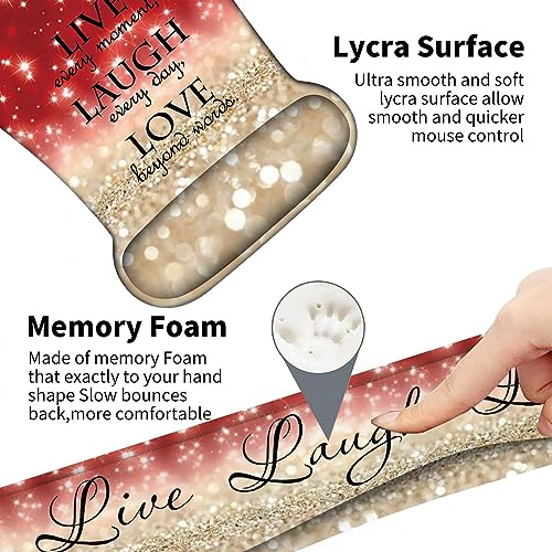 Keyboard Wrist Support + Wrist Mousepad + Coaster Combination, Non-Slip PU Base, with Gel Memory Mousepad, Suitable for Gaming, Office Pain Relief Mousepad Set - Red Glitter Quote ?Live Laugh Love - color: Red Glitter Quote ?Live Laugh Love
