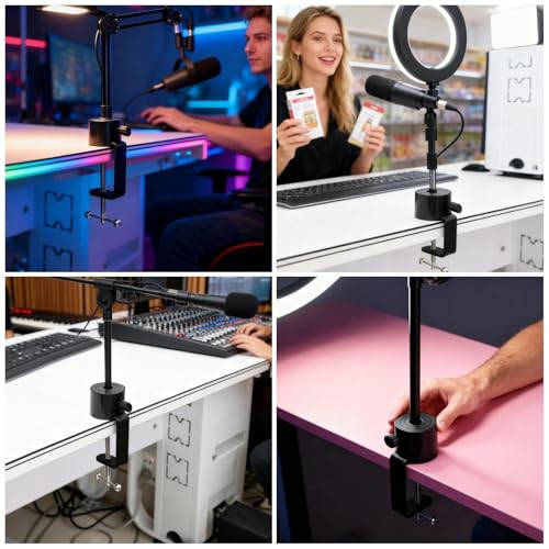 Microphone Stand Table Clamp for Microphone Suspension Boom Scissor Arm Stand Holer, 1/2" Thread Hole Cantilever Bracket Clamp Desk Lamp Clip Fittings Base DIY for Radio Studio Podcast (2)