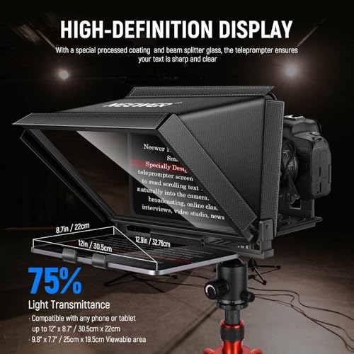 NEEWER X12 14 inch Aluminum Alloy Teleprompter for iPad Tablet Smartphone DSLR Cameras with Remote Control, Carry Case, APP Compatible with iOS/Android for Online Teaching/Vlogger/Live Streaming - style: X12