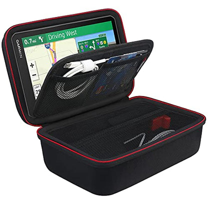 BOVKE Hard GPS Case for 6-7 Inch Garmin dēzl OTR610 OTR710 OTR720 OTR620 / DriveSmart 71 66 / RV 795 7' GPS Navigator System, Extra Space fit Vehicle Suction Cup Mount, Power Cable, Black+Black - color: Black + Inside Black