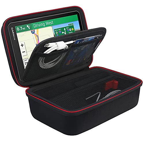 BOVKE Hard GPS Case for 6-7 Inch Garmin dēzl OTR610 OTR710 OTR720 OTR620 / DriveSmart 71 66 / RV 795 7' GPS Navigator System, Extra Space fit Vehicle Suction Cup Mount, Power Cable, Black+Black - color: Black + Inside Black