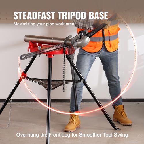 Mophorn 460-6 Tripod Pipe Chain Vise 1/8"-6" Capacity,Pipe Stand Portable Foldable Steel Legs,Pipe Stands w/Tool Tray, Tripod Stand Chain Vise Ideal for a Variety of Pipe Materials