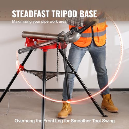 Mophorn 460-6 Tripod Pipe Chain Vise 1/8"-6" Capacity,Pipe Stand Portable Foldable Steel Legs,Pipe Stands w/Tool Tray, Tripod Stand Chain Vise Ideal for a Variety of Pipe Materials
