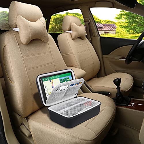 BOVKE Hard GPS Case for 6-7 Inch Garmin DriveSmart 76/65/61, RV 780/dezl OTR700/OTR610, Garmin Catalyst GPS Navigator System, Extra Room for Car Chargers, Friction Mount, USB Cables, Black - color: Black + Inside Gray