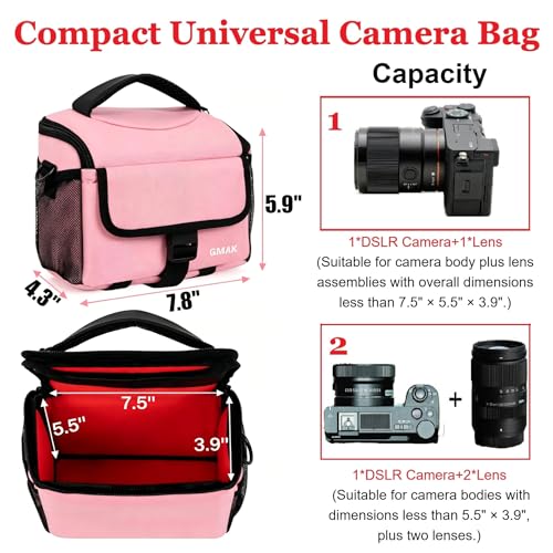 GMAK Camera Carrying Bag, Anti-Shock Camera Case Bag with Water-resistant Rain Cover Compatible for Canon EOS R50 M50 Powershot SX540 SX70, Nikon Coolpix L340 B700 P610, Sony a6100 a6400, Fuji XS10 - color: Pink, size: Small