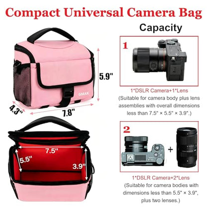 GMAK Camera Carrying Bag, Anti-Shock Camera Case Bag with Water-resistant Rain Cover Compatible for Canon EOS R50 M50 Powershot SX540 SX70, Nikon Coolpix L340 B700 P610, Sony a6100 a6400, Fuji XS10 - color: Pink, size: Small