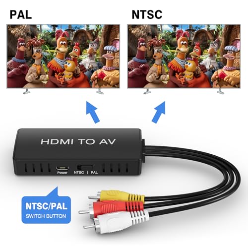 HDMI to RCA Converter, HDMI to AV 3RCA CVBs Composite Video Audio Converter Adapter for Old TV Compatible PAL/NTSC for Roku, Android TV Box, DVD ect - color: black