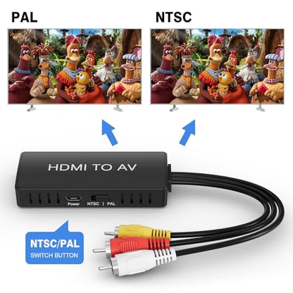 HDMI to RCA Converter, HDMI to AV 3RCA CVBs Composite Video Audio Converter Adapter for Old TV Compatible PAL/NTSC for Roku, Android TV Box, DVD ect - color: black