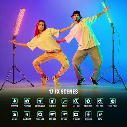 NEEWER Photography RGB Light Stick Kit, 2 Pack LED Video Tube Lights w/Stands, Diffusers, 3250Lux Dimmable Light Wand 2500-10000K CRI95+/TLCI97+ APP/2.4G/Panel Control for Live/Videos/Vlog, BH20C