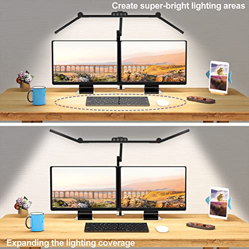 Micomlan Led Desk Lamp with Clamp, Architect Desk Lamp for Home Office with Atmosphere Lighting, 24W Ultra Bright Auto Dimming Computer Light Stepless Dimming and Tempering LED Table Light - color: Black
