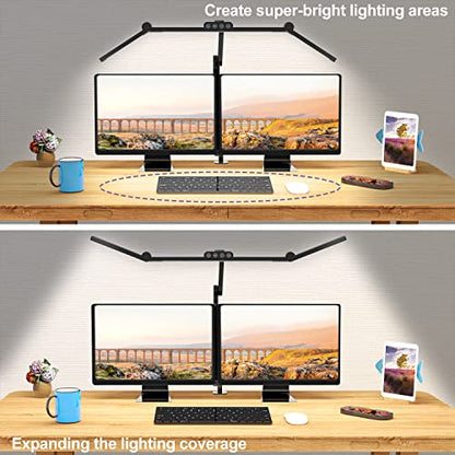 Micomlan Led Desk Lamp with Clamp, Architect Desk Lamp for Home Office with Atmosphere Lighting, 24W Ultra Bright Auto Dimming Computer Light Stepless Dimming and Tempering LED Table Light - color: Black