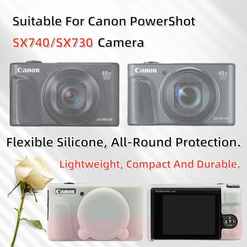 Camera Case for Canon PowerShot SX740/ SX730 Digital Camera,SX740 HS Case, Soft Silicone Protective Case Removable Lens Cover,Comes with 2 Screen Protectors and 1 Wrist Strap. (Pink Green) - color: Pink Green