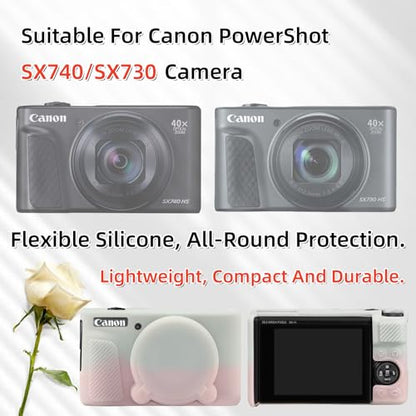 Camera Case for Canon PowerShot SX740/ SX730 Digital Camera,SX740 HS Case, Soft Silicone Protective Case Removable Lens Cover,Comes with 2 Screen Protectors and 1 Wrist Strap. (Pink Green) - color: Pink Green