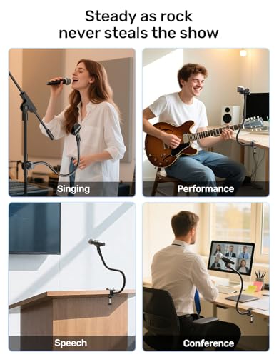 Kubeisi Desk Metal Mic Clamp, Microphone Pole Clamp for Mic Arm Desk Stand & Gooseneck Microphone Stand, Streaming Accessories with 5/8" Threaded Interface for Podcasting, Podium and Piano Performance