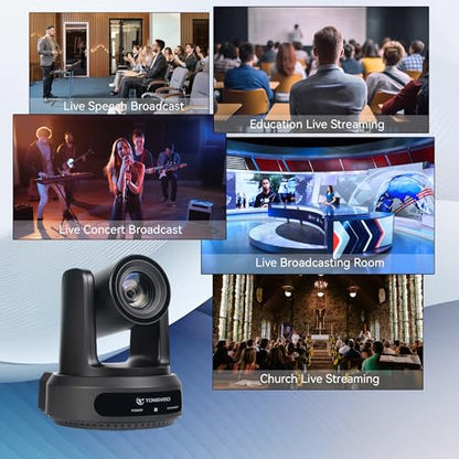 TONGVEO AI Auto-Tracking PTZ Camera: 20X Optical Zoom 1080P 60fps HDMI SDI USB PoE Video Camera for Church Worship Live Streaming, Conference Room Webcam for OBS - color: Ink