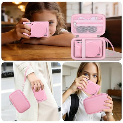 Elonbo Camera Case for Canon PowerShot G7X Mark III Digital Camera, G7X Mark III Hard Carrying Case + Soft Silicone Cover with Removable Lens Cover, Pink - color: Pink
