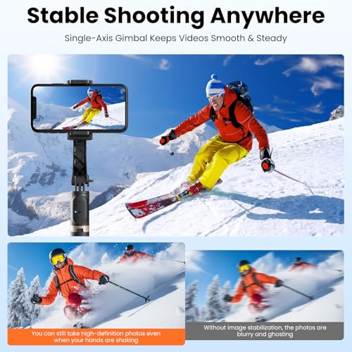 Gimbal Stabilizer for Smartphone, 1-Axis Auto Balance Handheld Gimbal, 360° Rotating Extendable Selfie Stick Tripod, Wireless Remote Control for iPhone Android Travel Vlogging TikTok YouTube