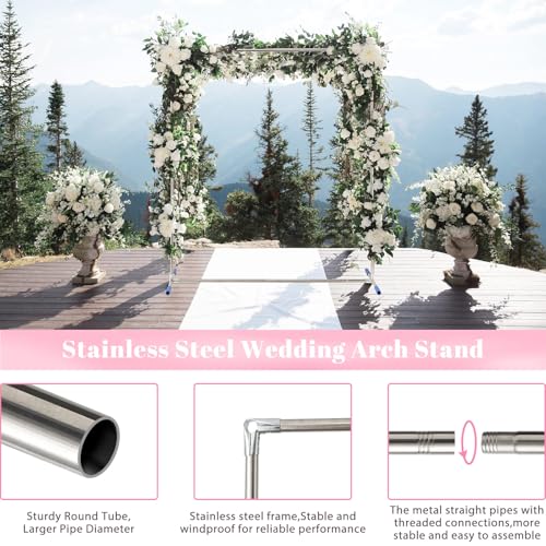 Wedding Arch Backdrop Stand,7x6 FT Metal Arch Backdrop Stand for Ceremony, Stainless Steel Square Backdrop Stand for Parties,Wedding,Birthday,Anniversary,Baby Shower,Garden Decorations - size: 7*6 ft