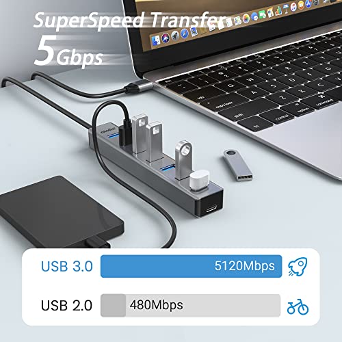 USB 3.0 hub, atolla 7-Port Multi USB Aluminum hub, 1m Extension Cable USB Splitter, Suitable for PC, Laptop, MacBook Pro, etc. - color: Space Gray