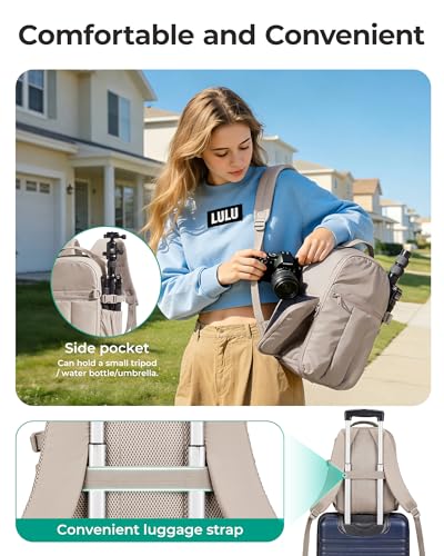BAGSMART Puffy Camera Backpack, Camera Bags for Photographers, DSLR/SLR Mirrorless Photography Camera Case, Small Water-resistant Travel Backpack for Women with Laptop Compartment, Brown - color: Brown