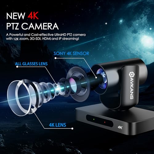 4K HDMI PTZ Camera NDI AI Tracking, 12X Zoom Live Streaming HDMI SDI PTZ Camera for Church Worship and Live Event (Black 4K AI Tracking) - color: Medium Black