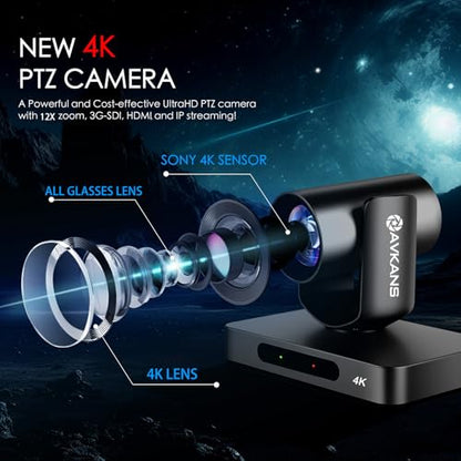 4K HDMI PTZ Camera NDI AI Tracking, 12X Zoom Live Streaming HDMI SDI PTZ Camera for Church Worship and Live Event (Black 4K AI Tracking) - color: Medium Black