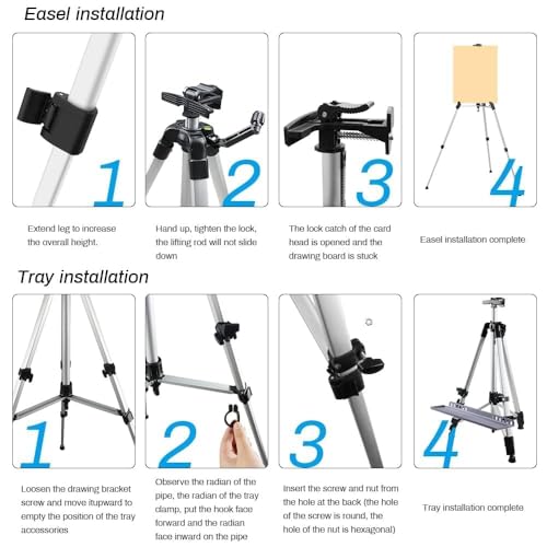 RRFTOK 21-61 Inch Adjustable Art Easel Stand for Painting with Tray | Portable metal easel with paintbrush tray for painting, canvas holder, artists, adults and floor use - style: 61B 1-Pack