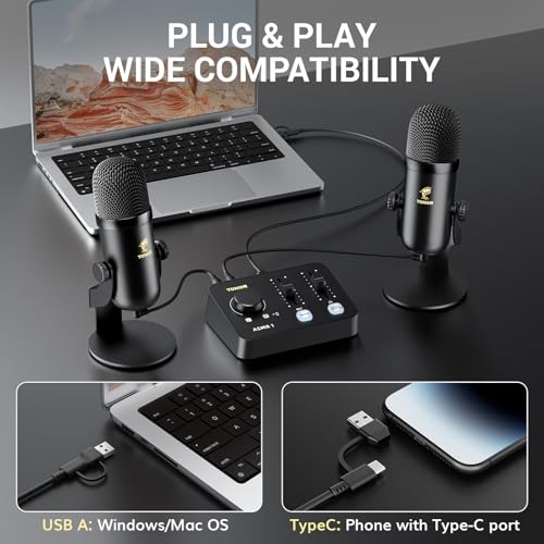 TONOR ASMR Microphone Equipment Bundle with Audio Interface, Immersive 3D Stereo Audio, Dual Condenser Mics with Audio Mixer, Clear Sound, Volume Control, with Furry Windscreens, Set for ASMR, Black - color: Black