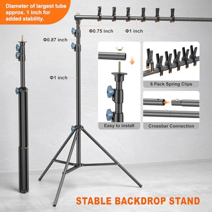 LINCO Lincostore Photo Video Studio Light Kit AM169 PRO - Including 3 Color Backdrops (Black/White/Green) Background Screen (8.5x10ft Background Frame with 10x12ft Backdrop)