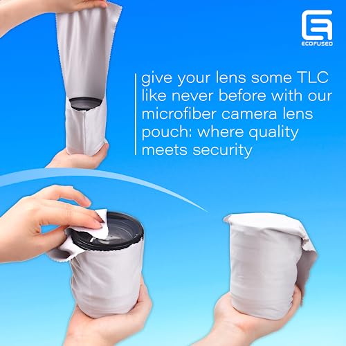 Eco-Fused Camera Lens Pouches - Microfiber Lens Cloth Bag - 4 Pack - Soft Camera Wraps for Multi-Sized Lenses and Accessories - Camera Bag Inserts - Home Travel Photography (Black/Gray/Blue)