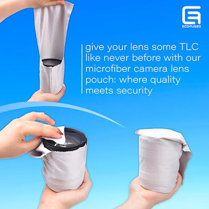 Eco-Fused Camera Lens Pouches - Microfiber Lens Cloth Bag - 4 Pack - Soft Camera Wraps for Multi-Sized Lenses and Accessories - Camera Bag Inserts - Home Travel Photography (Black/Gray/Blue)