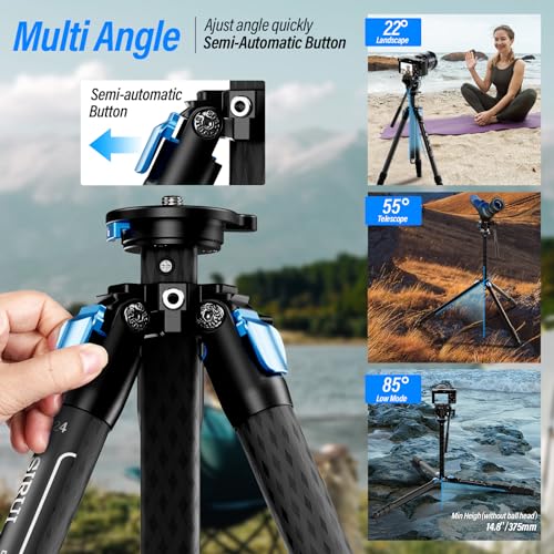 SIRUI AM-124 Carbon Fiber Tripod with AM-5VX Fluid Head, 65.6“ Compact Video Camera Tripod for Travel, Triangular Center Column, Side Loading QR Plate, Waterproof Twist Lock, Loads 6.6lbs - size: 65.6 inches