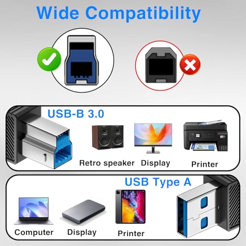 Duttek USB A to USB B Connector Adapter, High-Speed 5Gbps Type 3.0 Male to Type B (MIDI) Male Power and Data Extension Adapter, for Audio Interface, Electronic Piano, Printer, Scanner (2-Pack) - style: USB 3.0 Male to USB B Male Adapter