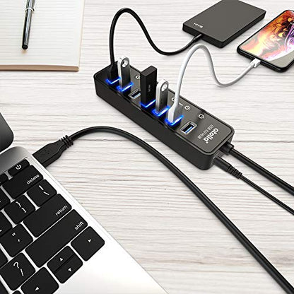 Powered USB Hub 3.0, Atolla 8-Port USB 3.0 Data Hub Splitter with One Smart Charging Port and Individual On/Off Switches and 5V/4A Power Adapter USB Extension for MacBook, Mac Pro/Mini and More - size: 8-Port USB 3.0 Hub