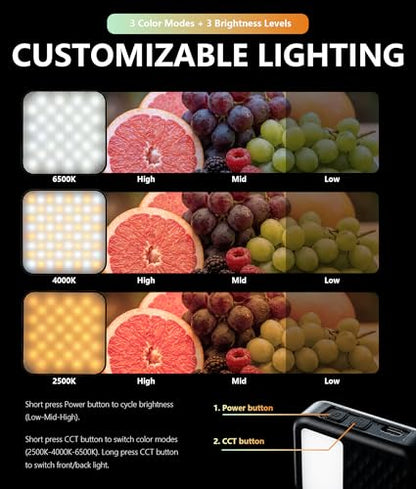 85LEDs Dual-Sided Portable Selfie Light for Dual Camera Recording, Pocket Video Light with Phone Clip & Cold Shoe Mount, 2000mAh Rechargeable for iPhone, Laptop, Vlogging, Zoom & Live Streaming