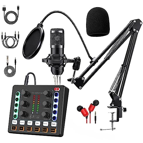 Podcast Equipment Bundle, BM-800 Podcast Microphone Bundle-Voice Changer with live Sound Card-Studio Condenser Microphone for Phone, PC, DJ, Perfect for Recording, Singing, Streaming and Gaming