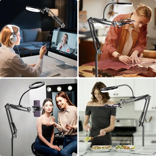 Floor Overhead Phone Mount with Ring Light for Filming, TikTok, Live Stream, LED Selfie Light Phone Tripod Stand for Content Creators, Compatible with iPhone & Android, Hand-Free for Recording