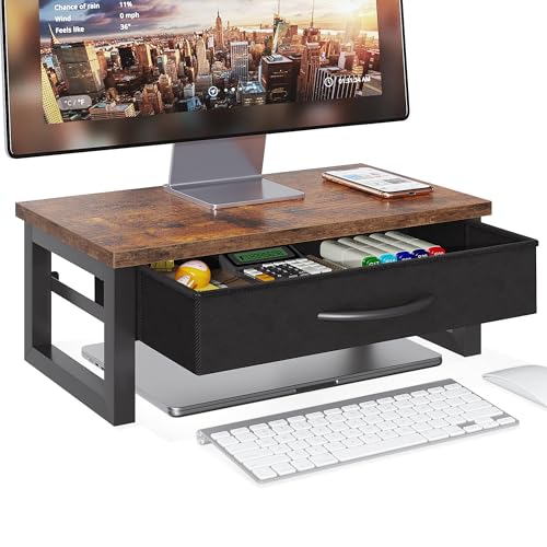Computer Monitor Stand Riser with Drawer, 2-Tier Desk Accessories & Workspace Organizers, Laptop Stand for Desk with Storage, Office Organization, Wood