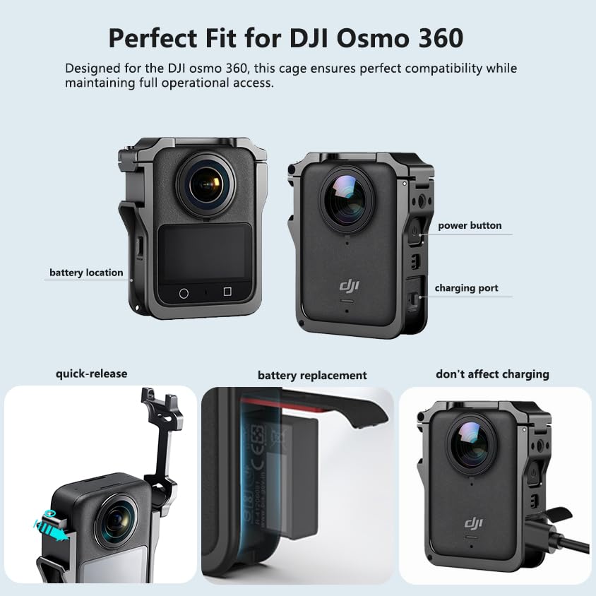 Metal Protective Case for DJI Osmo 360, Camera Cage Accessories, with Cold Shoe Adapter & 1/4" Threads Quick Release Safety Lock Protective Frame - size: For DJI Osmo 360