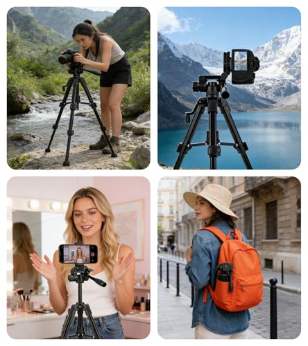 25'' Mini Tripod for Camera, Small Tabletop Travel Camera Stand, Compact Portable Desk Lightweight Tripods for DLSR Cell Phone Vlog Video Recording - size: 25in(Alu)