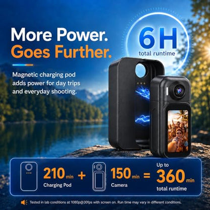 1080P Action Camera, Body Cam, POV Recorder, 128GB, Charging Case | Up to 6H with charging case; waterproof case, magnetic pendant and back clip for travel,bike POV,vlogs and outdoor recording - size: H91128G